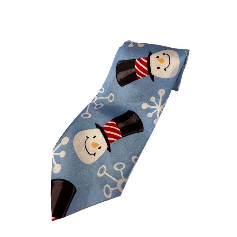Four Star Men's Necktie Tie Powder Blue Snowman 52 Inch Length Polyester Novelty